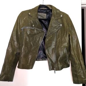 Vintage Green Leather Moto Jacket